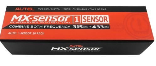 Sensor tpms universal programable de 1 sensor autel® mx, 315 mhz y 433 mhz, vástago de válvula de goma, caja de 20
