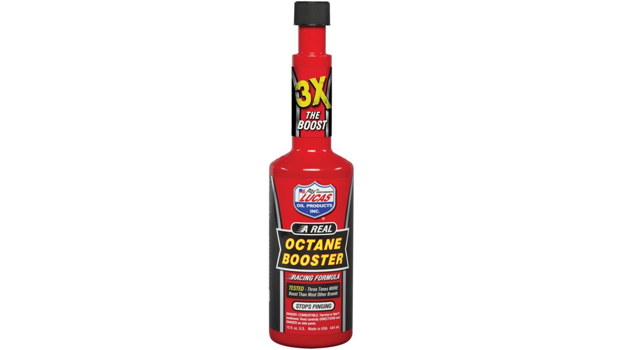 Aditivo de gasolina lucas oil, elevador de octanaje, 15 oz, racing formula, tratamiento para 25 galones