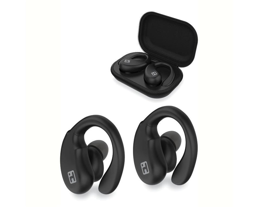 Auriculares audífonos inalámbricos  true wirelss bluetooth tws zip-case con ajuste deportivo seguro y diseño ergonómico negro